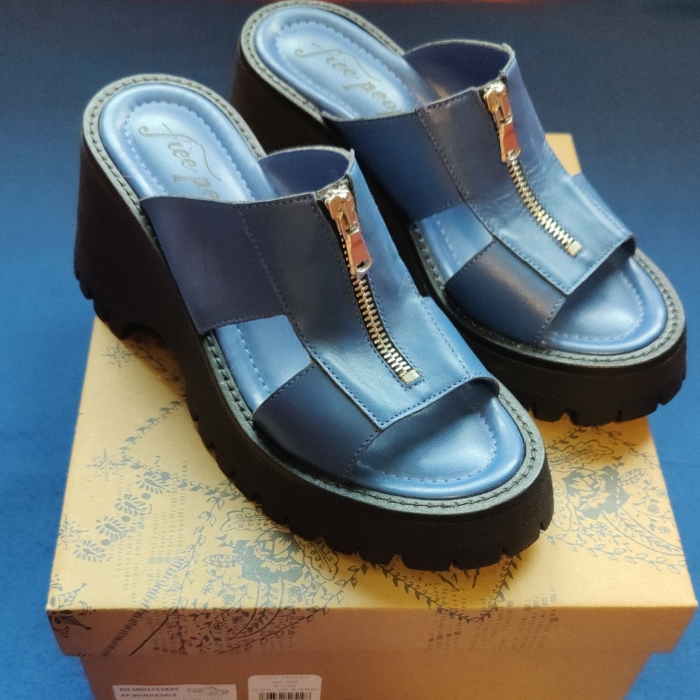 Free People Blue Platform Shoes with Slip-On Design